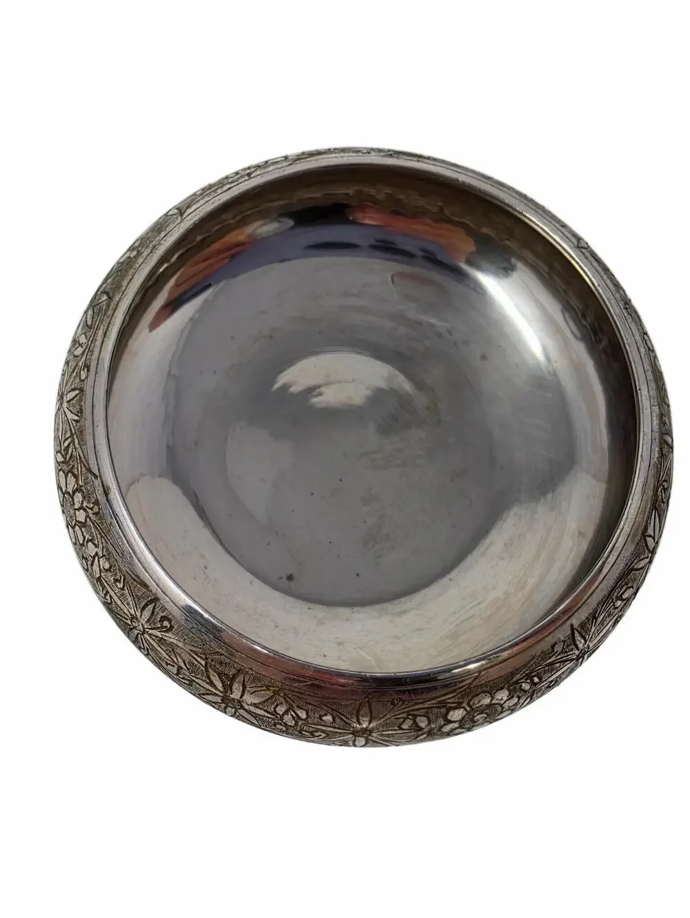 Vintage Aftab India Silverplate Flower Frog Bowl Engraved Floral Arranger